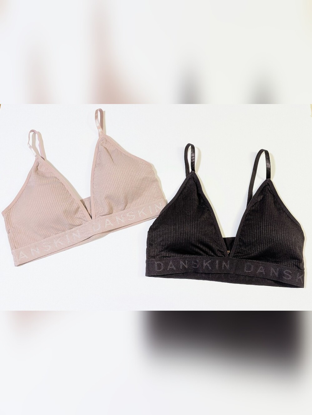 DANSKIN, Ribbed Bralettes, Mauve & Dark Brown, Size Extra Large